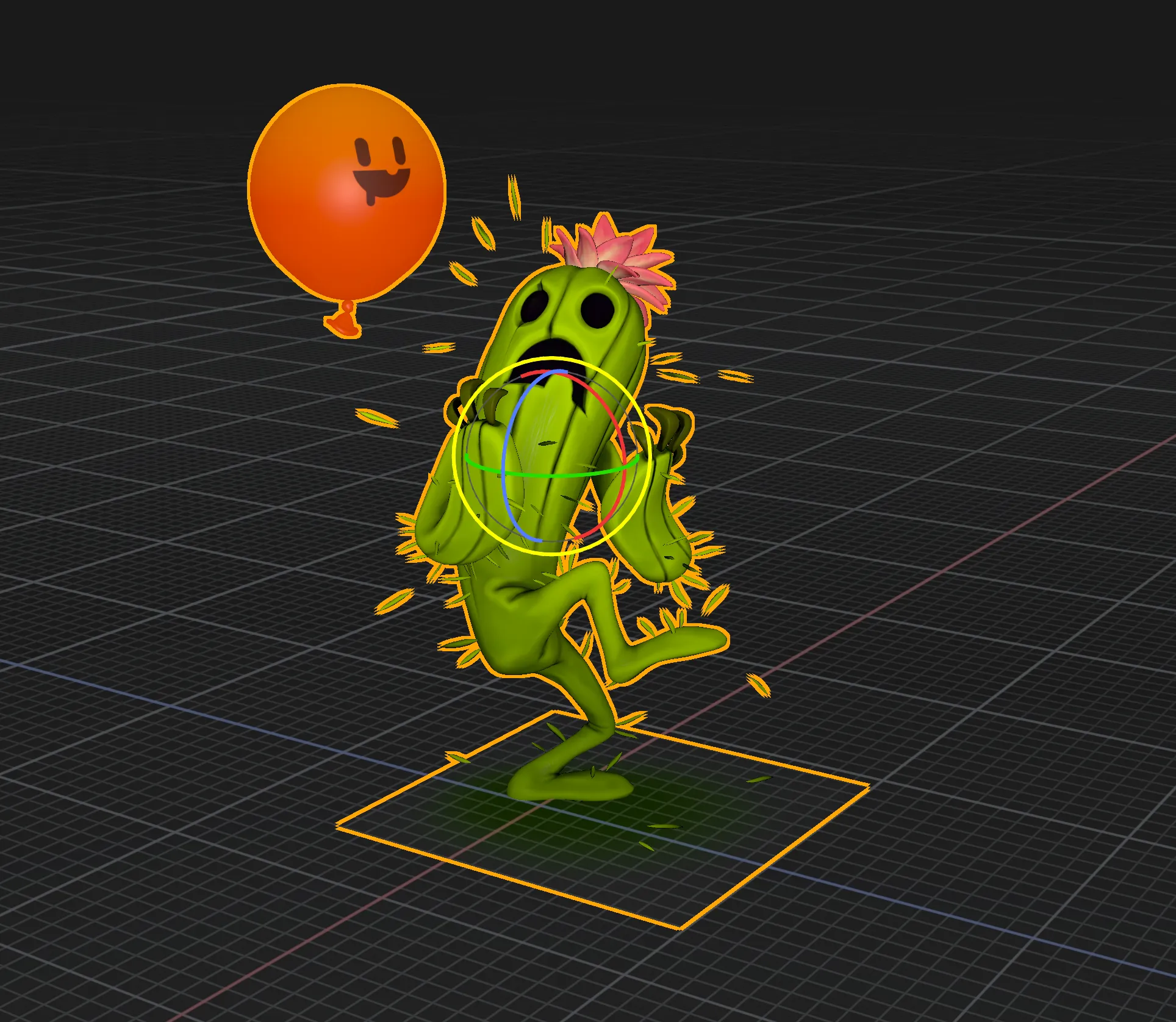 A translate/rotate/scale manipulator gizmo overlaid on a clock prim in the viewport